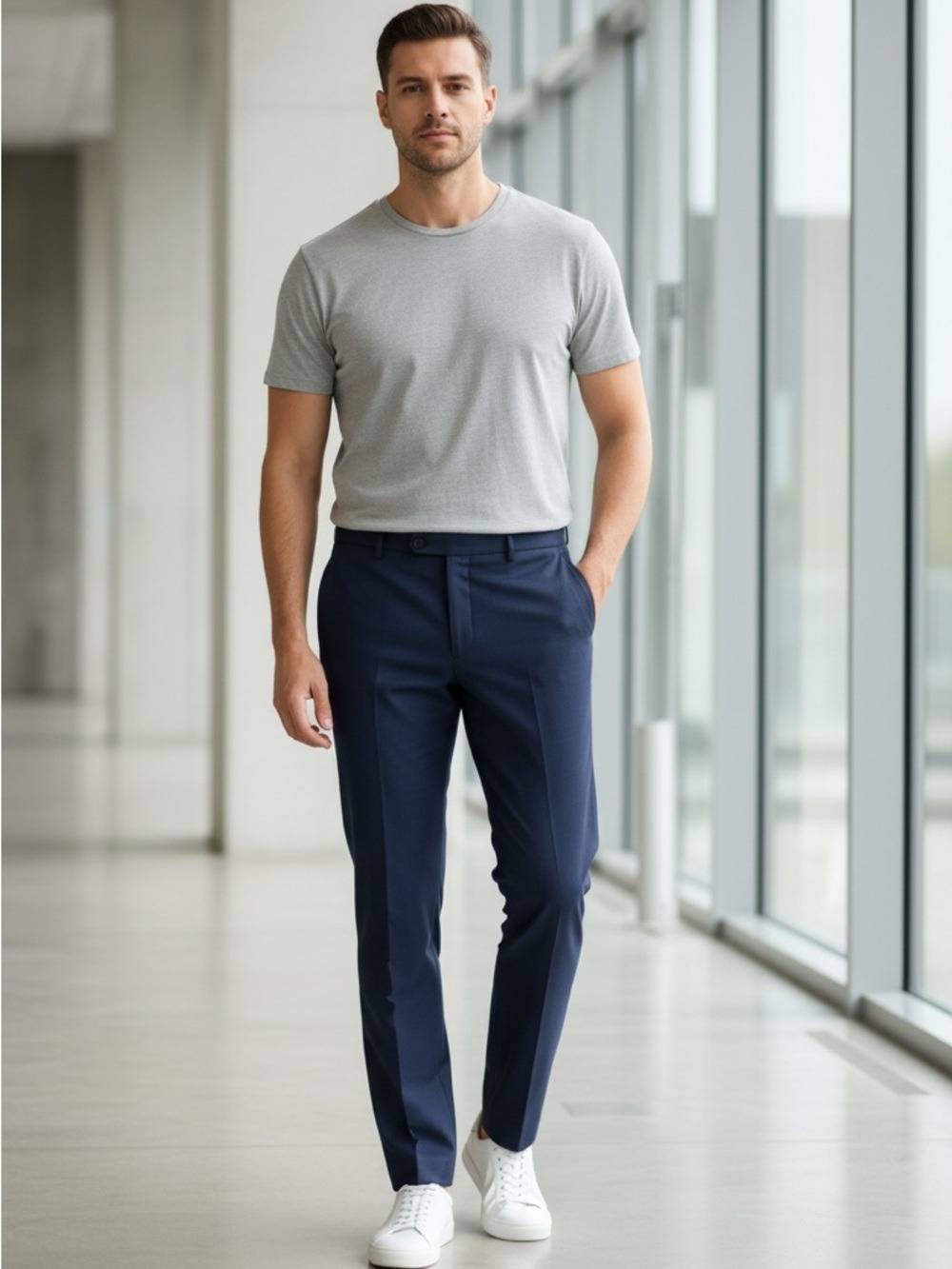 Tommy Hilfiger Wool Blend Trousers Blue Flat Front Dress Pants 42W x 30L Classic